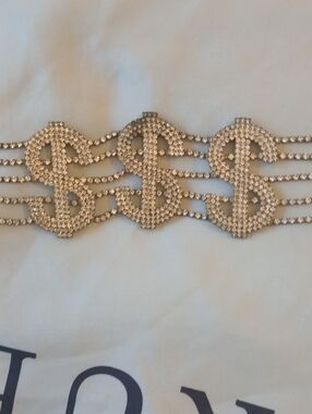 Rhinestone Dollar Sign Statement Necklace- Gold Tone